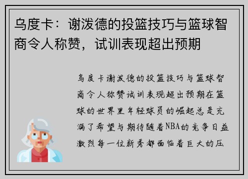 乌度卡：谢泼德的投篮技巧与篮球智商令人称赞，试训表现超出预期